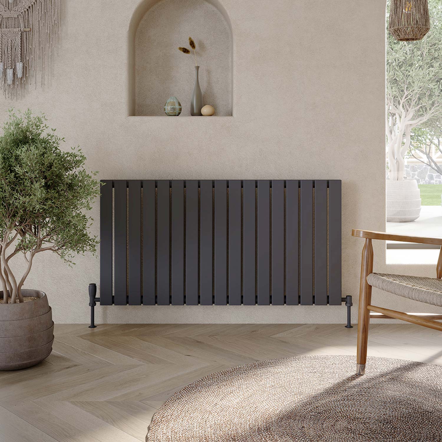 Scudo Apex 600 x 944mm Single Horizontal Designer Radiator in Anthracite lifestyle