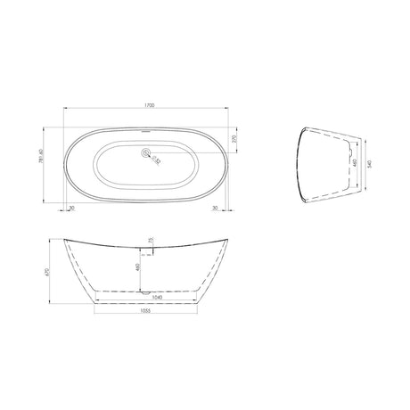 Scudo Aruba 1700 x 800mm Freestanding Bath in Gloss White dimensions