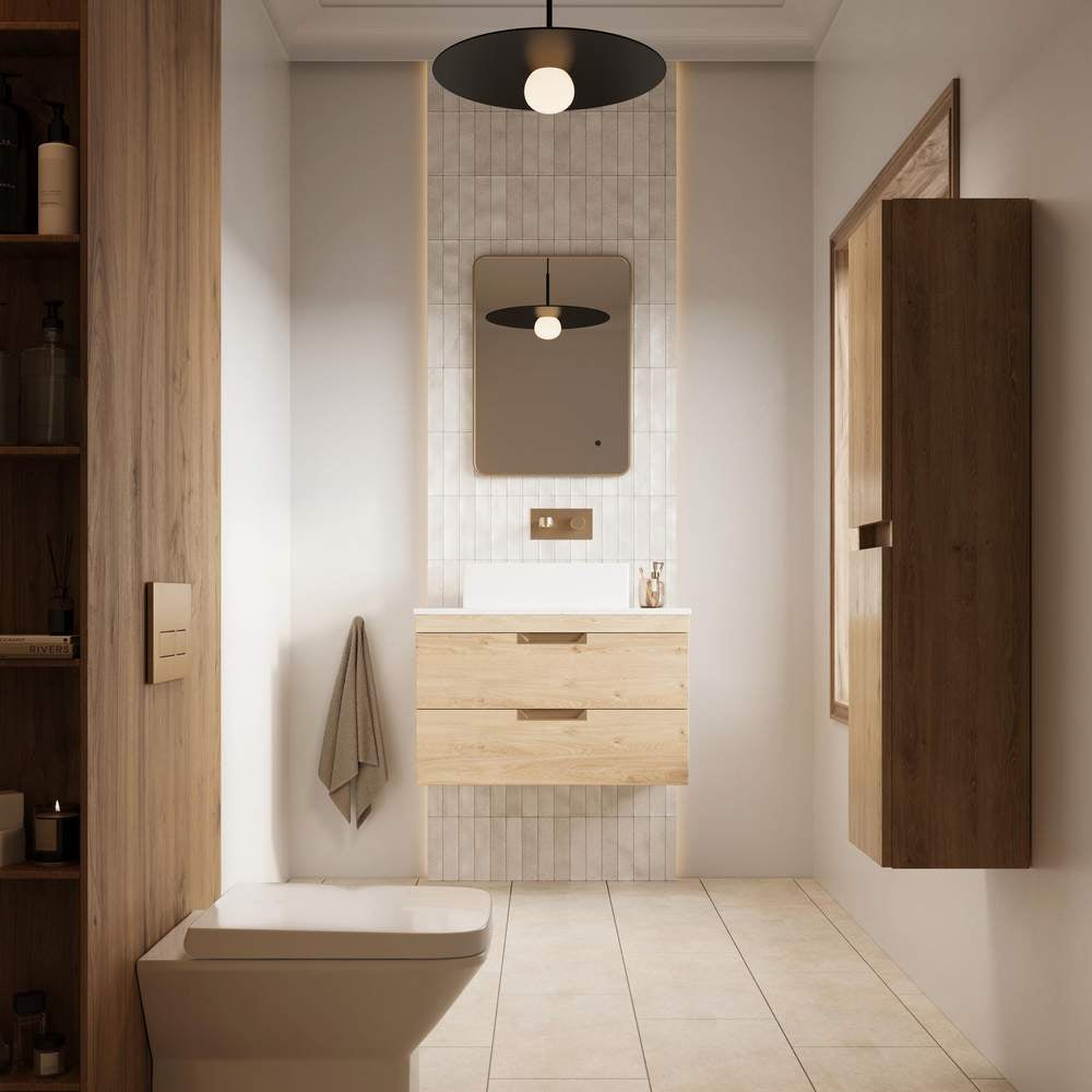 Scudo Aubrey 300mm Tall Boy Storage Unit in Davos Oak Lifestyle