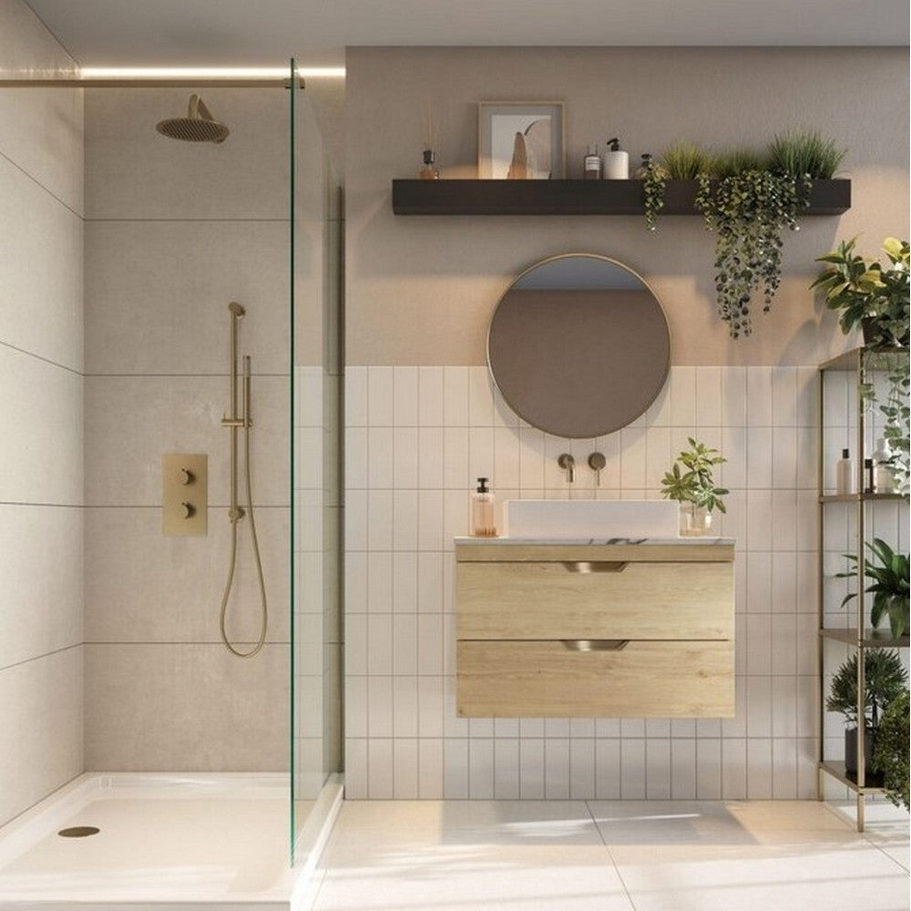 Scudo Aubrey 600mm Davos Oak Wall Mounted Vanity Unit with Worktop Lifestyle