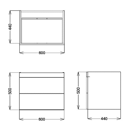 Scudo Aubrey 600mm Dust Grey Wall Mounted Vanity Unit with Basin Dimensions