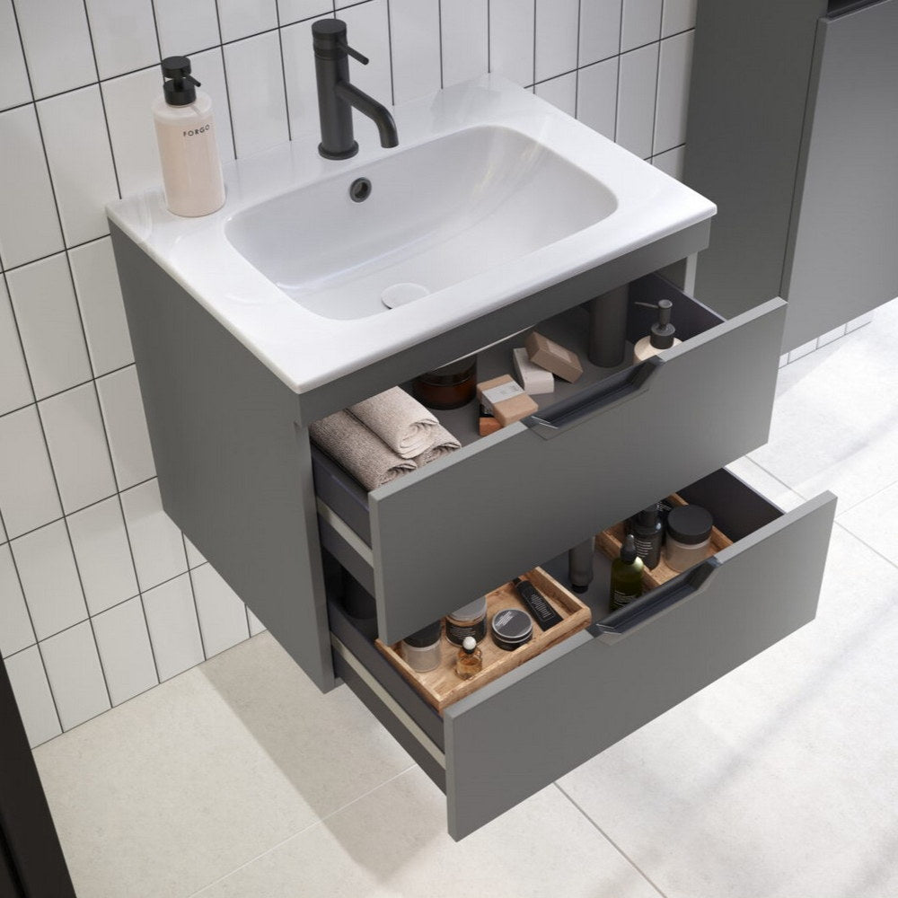 Scudo Aubrey 600mm Dust Grey Wall Mounted Vanity Unit with Basin Lifestyle