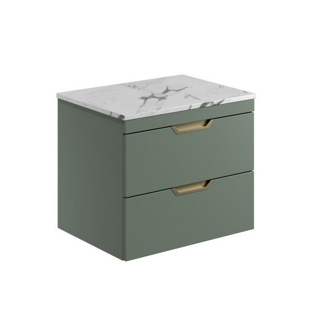 Scudo Aubrey 600mm Reed Green Wall Mounted Vanity Unit with Worktop