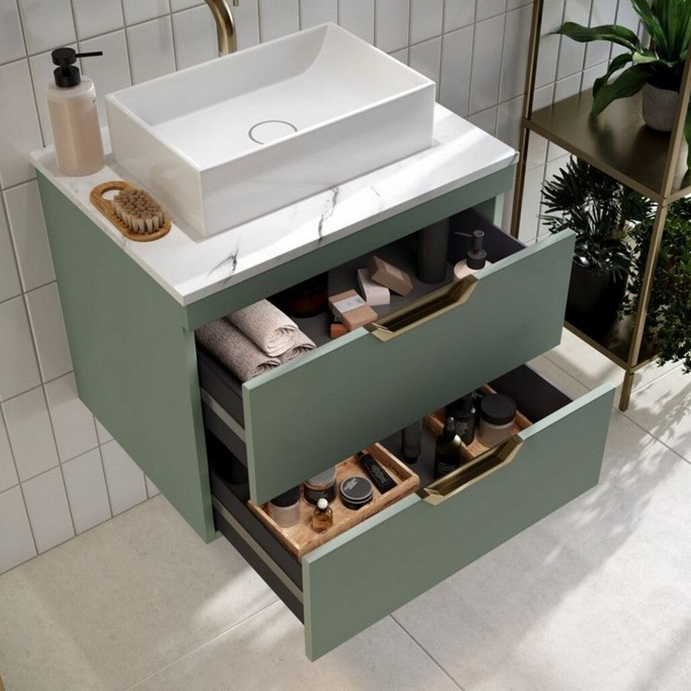 Scudo Aubrey 600mm Reed Green Wall Mounted Vanity Unit with Worktop Closeup