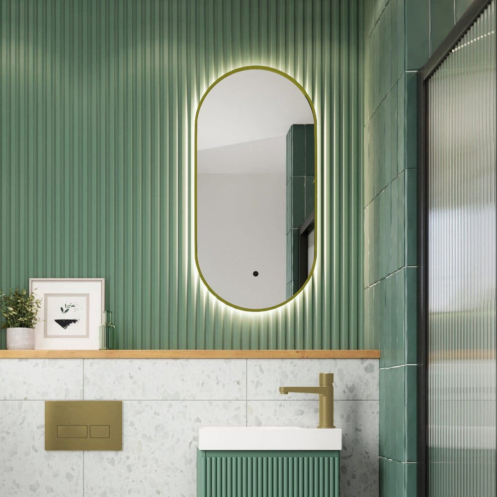 Scudo Aubrey 800 x 400mm Slim LED Mirror in Brushed Brass