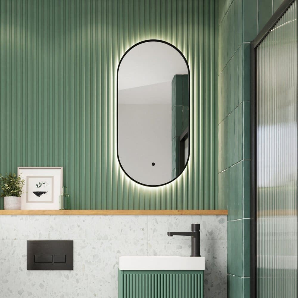 Scudo Aubrey 800 x 400mm Slim LED Mirror in Matt Black