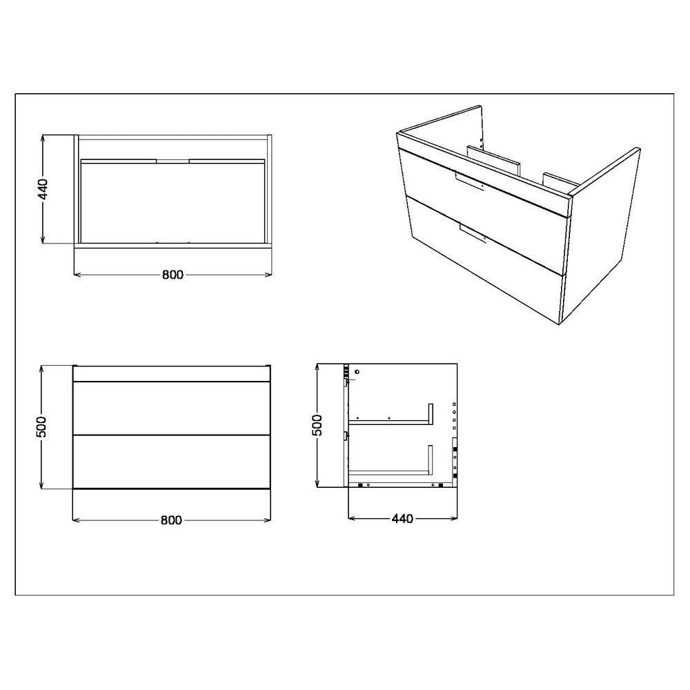 Scudo Aubrey 800mm Davos Oak Wall Mounted Vanity Unit with Basin Dimensions