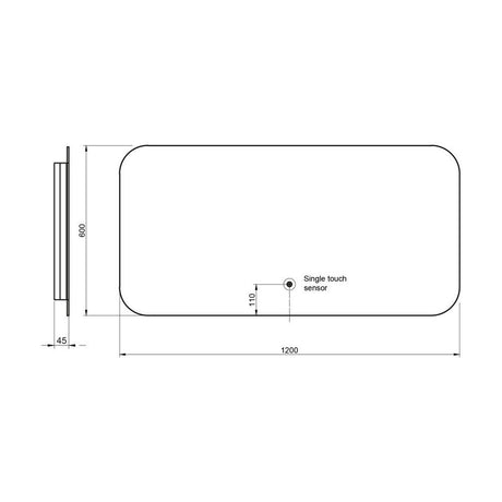 Scudo Aura LED 600 x 1200mm Mirror with Shaver Socket and Demister Pad dimensions