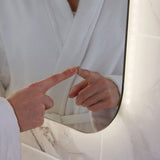 Scudo Aura LED 800 x 600mm Mirror with Shaver Socket and Demister Pad button
