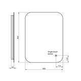 Scudo Aura LED 800 x 600mm Mirror with Shaver Socket and Demister Pad Dimensions