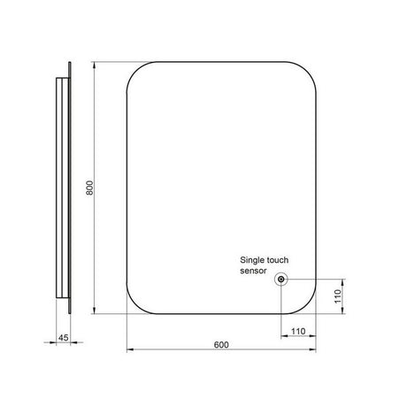 Scudo Aura LED 800 x 600mm Mirror with Shaver Socket and Demister Pad Dimensions
