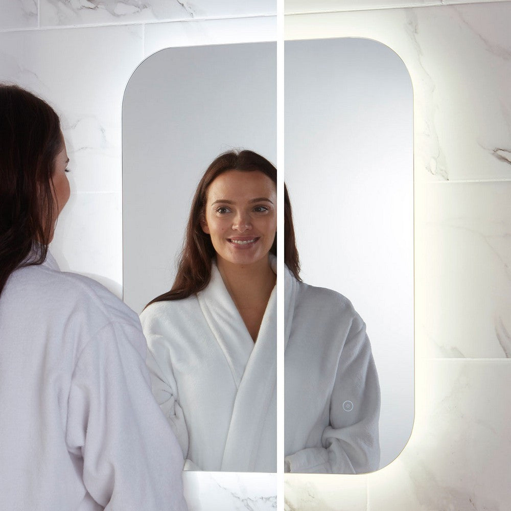 Scudo Aura LED 800 x 600mm Mirror with Shaver Socket and Demister Pad lifestyle