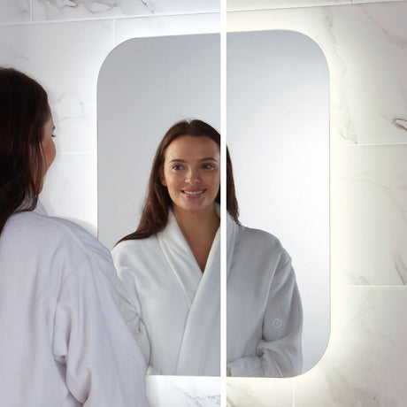 Scudo Aura LED 800 x 600mm Mirror with Shaver Socket and Demister Pad lifestyle