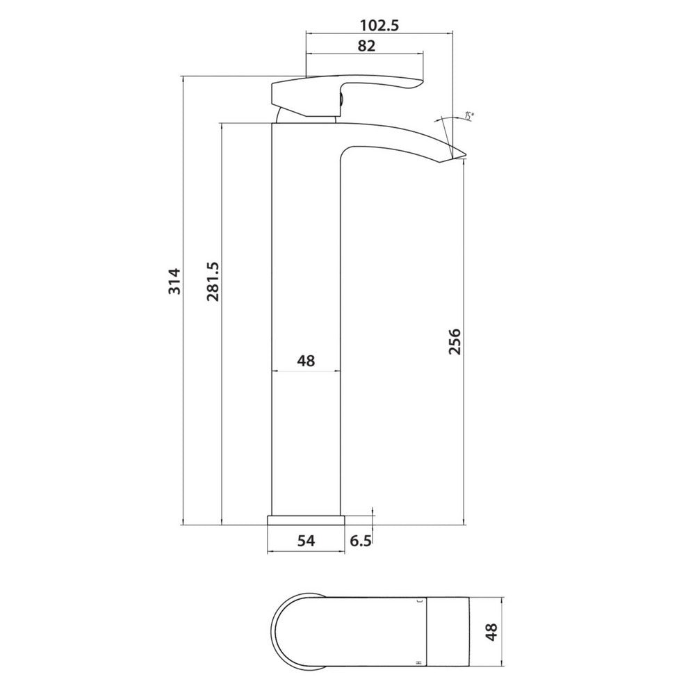 BLACK261ORB Scudo Belini Black Tall Basin Mixer Line Drawing