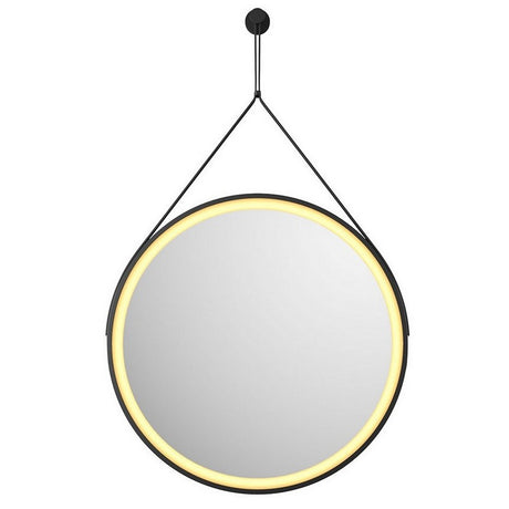 Scudo Belini Matt Black Round LED 600mm Hanging Mirror Illuminates
