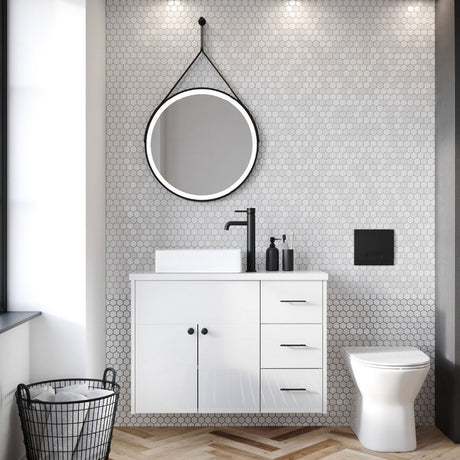 Scudo Belini Matt Black Round LED 600mm Hanging Mirror lifestyle
