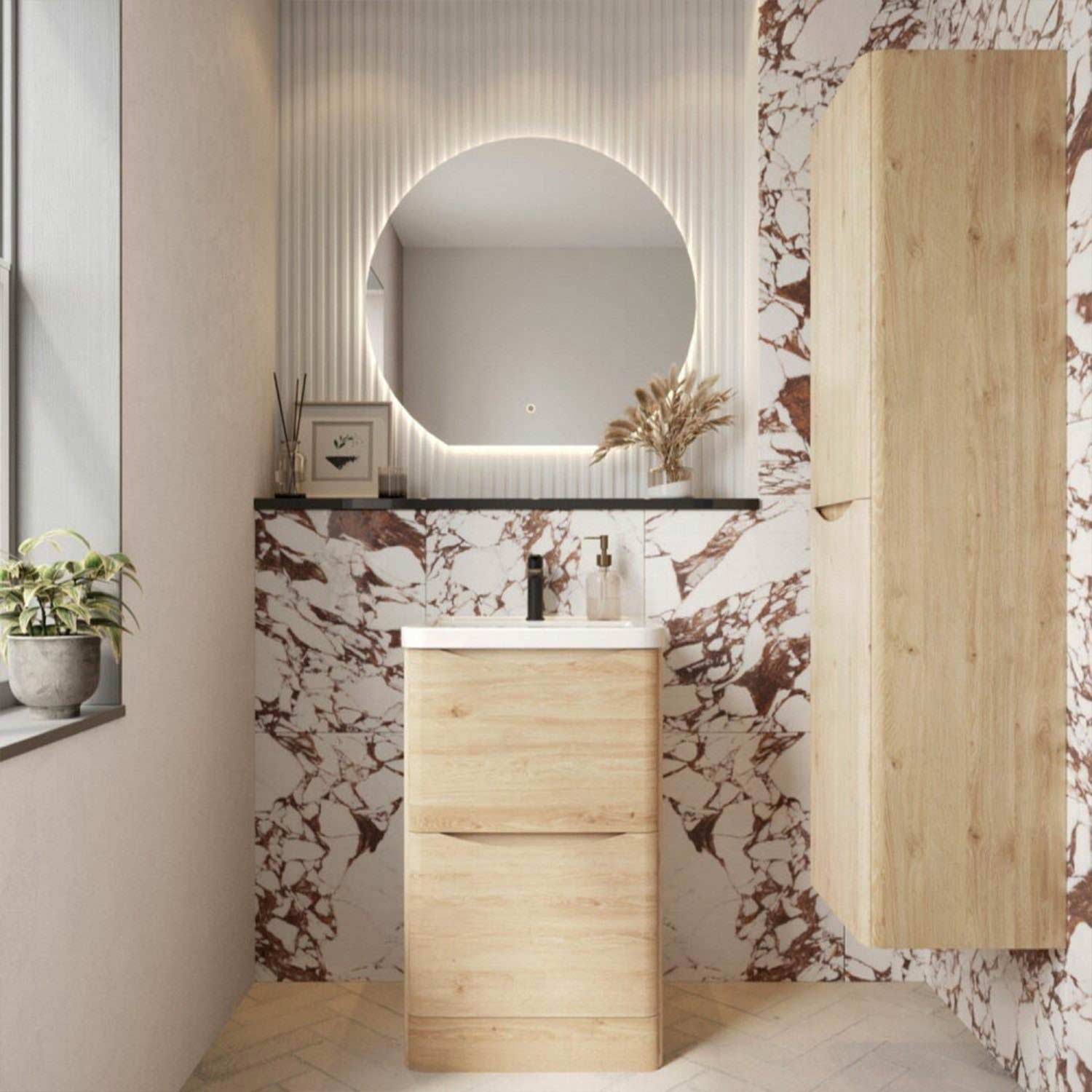 Scudo Bella 400mm Davos Oak Tall Boy Cabinet lifestyle