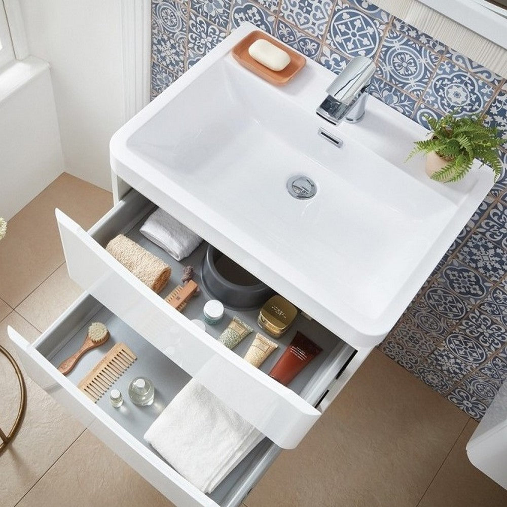 Scudo Bella 600mm Gloss White Wall Mounted Vanity Unit with Basin Lifestyle