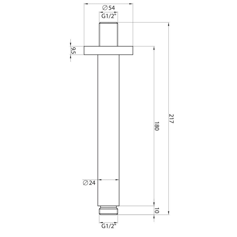 Scudo Black Rounded Ceiling Mounted Shower Arm BLACK015ORBL Dimensions