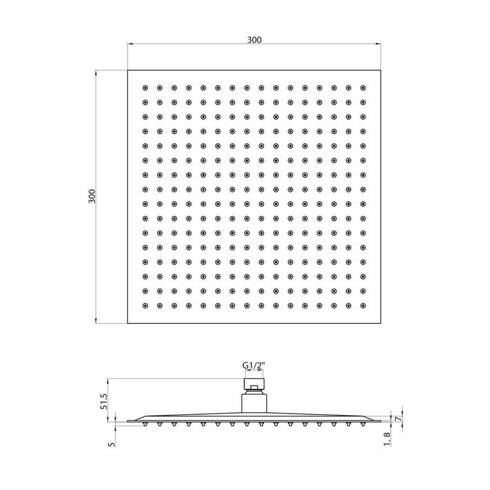 Scudo Black Squared 300mm Shower Head dimensions