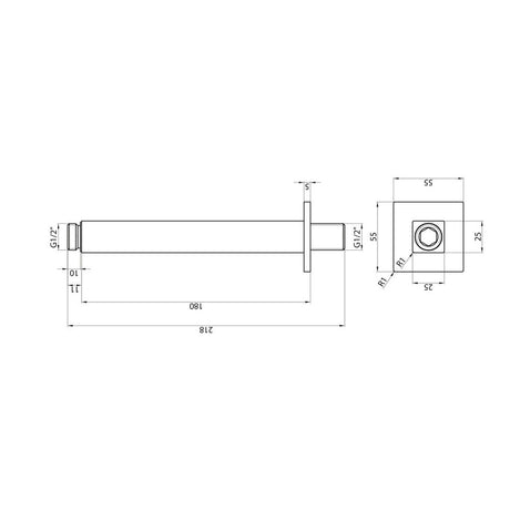Scudo Black Squared Ceiling Mounted Shower Arm dimensions
