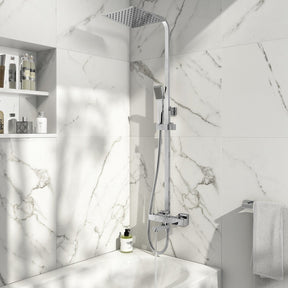 Scudo Block Chrome Square Rigid Riser Shower with Bath Filler