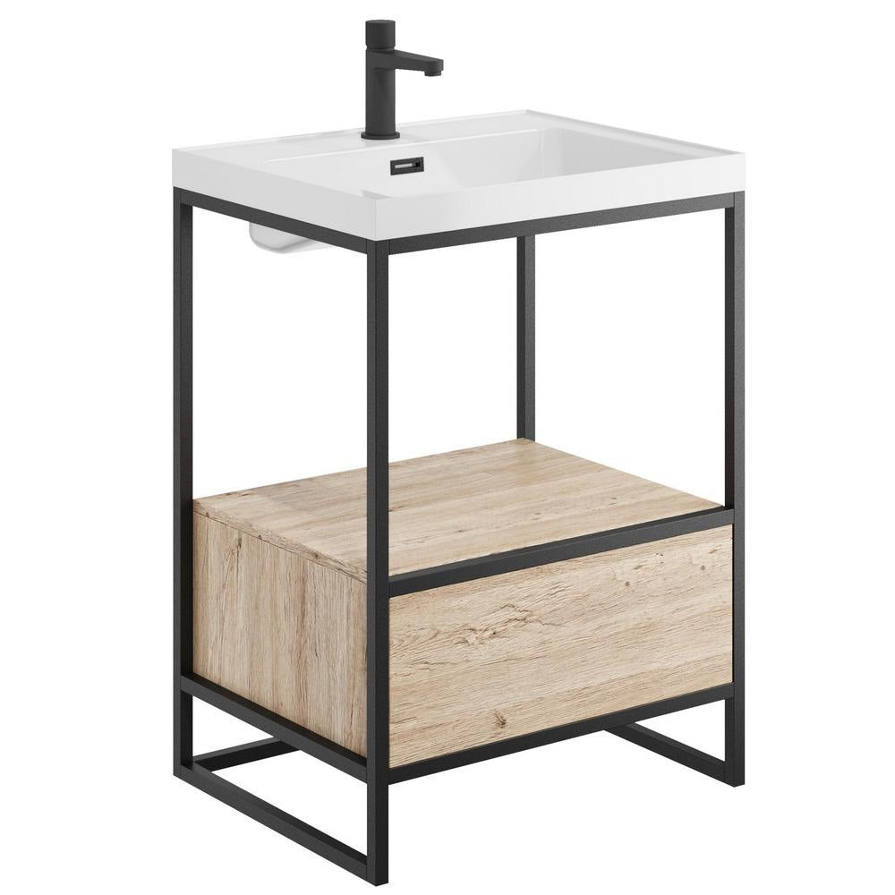 Scudo Boho 600mm Floorstanding Basin with Drawer and Black Frame