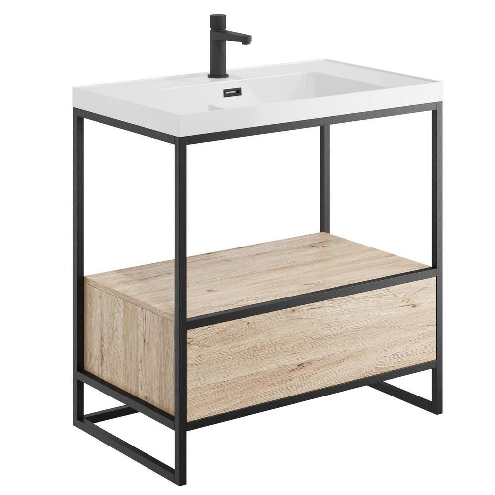 Scudo Boho 800mm Floorstanding Basin with Drawer and Black Frame