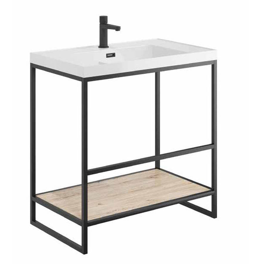 Scudo Boho 800mm Floorstanding Basin with Shelf and Black Frame
