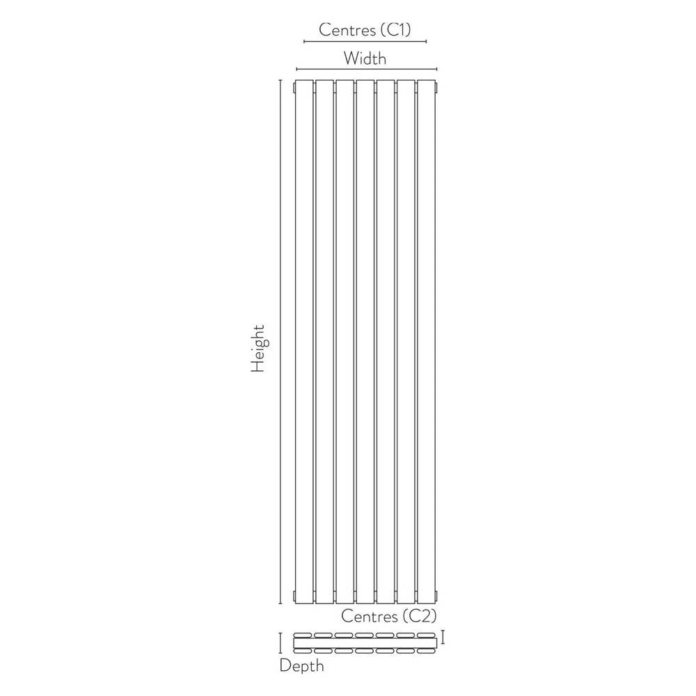 Scudo Bravo 1600 x 476mm Anthracite Vertical Double Designer Radiator Dimensions