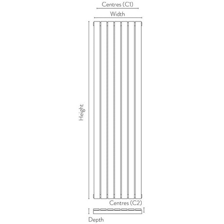 Scudo Bravo 1600 x 544mm Anthracite Vertical Single Designer Radiator Dimension