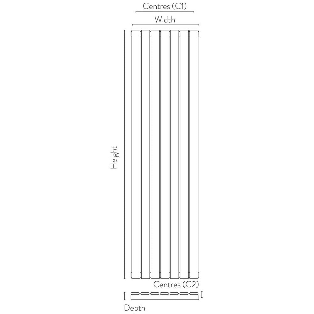 Scudo Bravo 1800 x 476mm Anthracite Vertical Single Designer Radiator Dimension