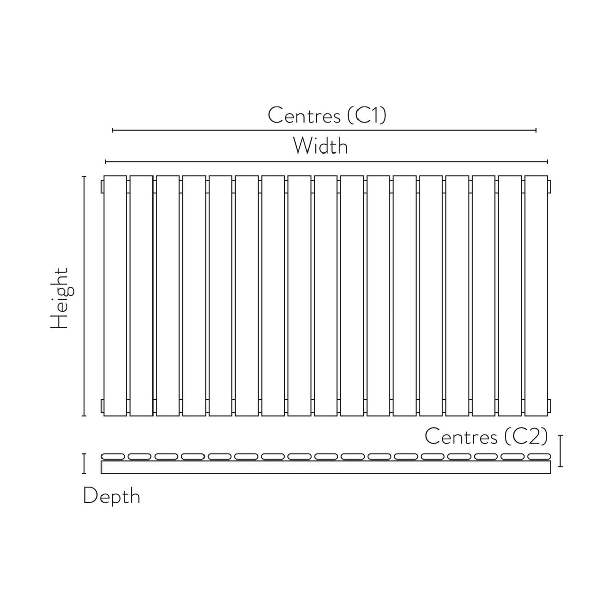 Scudo Bravo 600 x 750mm Anthracite Horizontal Single Designer Radiator Dimensions