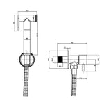 Scudo Brushed Nickel Douche Handset with Flexi Hose and Holder dimensions