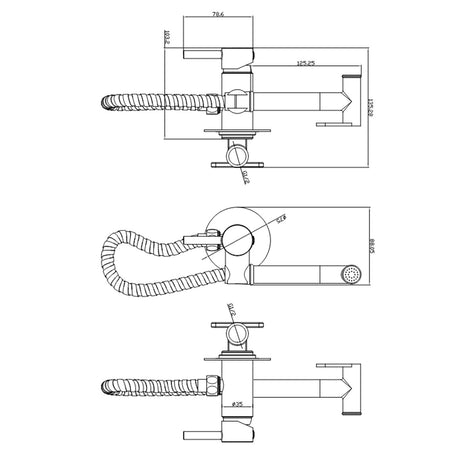 Scudo Brushed Nickel Douche Handset with Outlet Elbow Manual Mixer dimensions