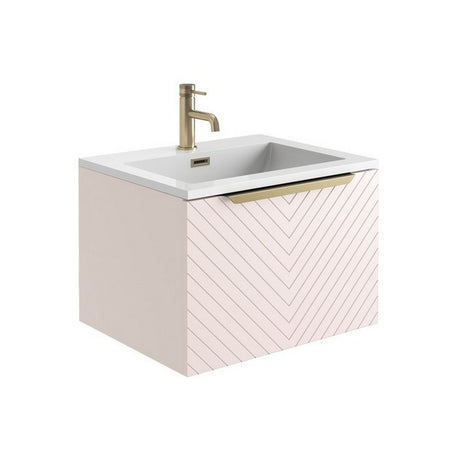 Scudo Chevron 600mm Pastel Pink Wall Mounted Vanity Unit with Basin