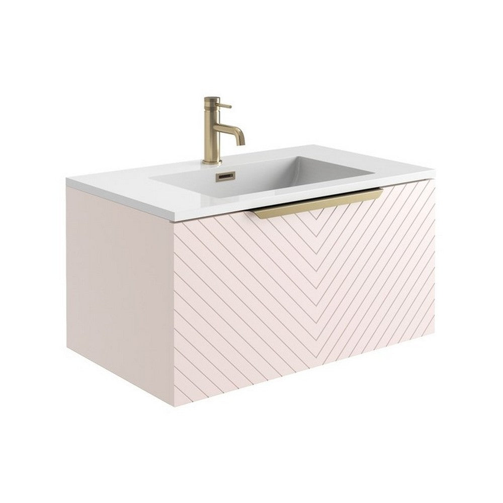 Scudo Chevron 800mm Pastel Pink Wall Mounted Vanity Unit with Basin