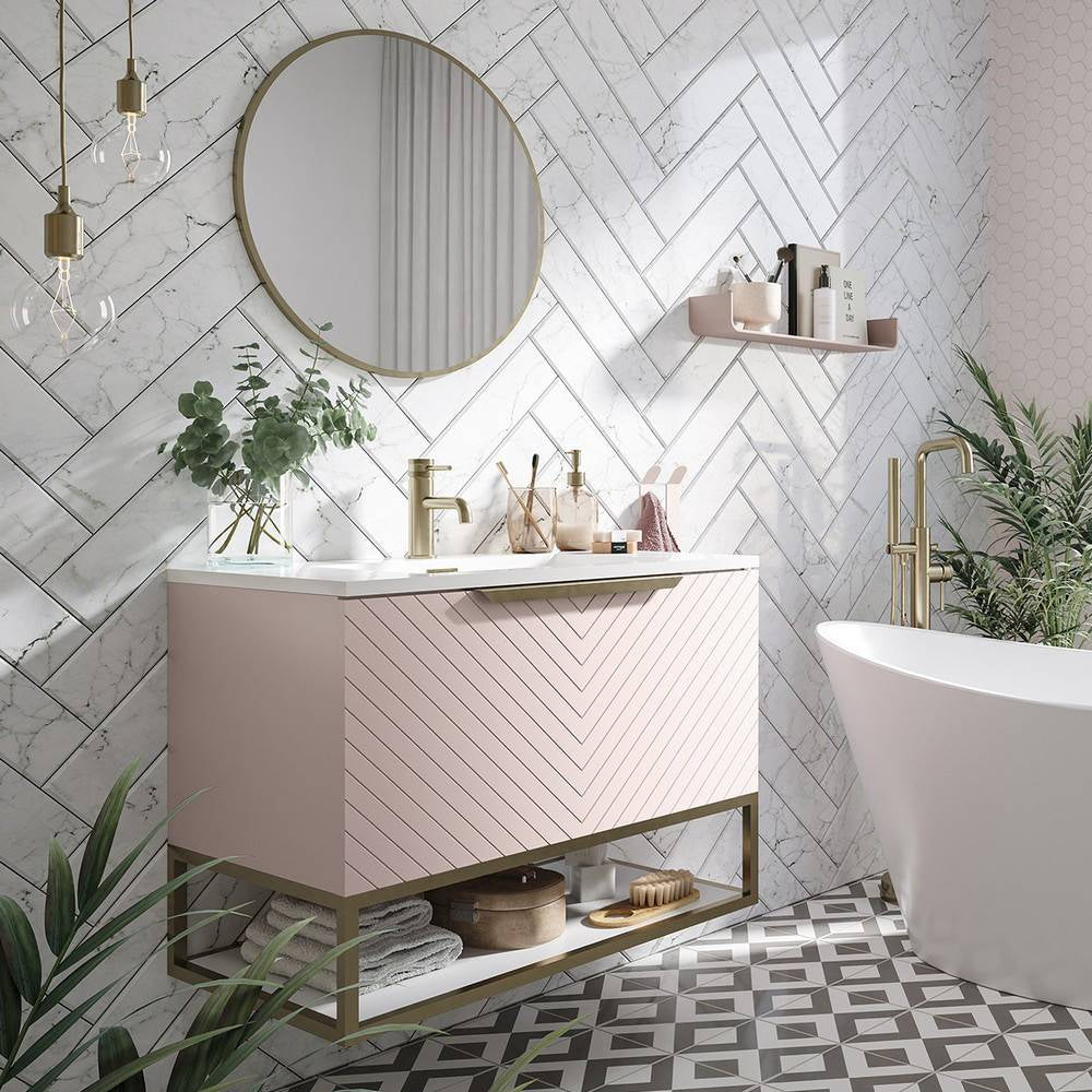 Scudo Chevron 800mm Pastel Pink Wall Mounted Vanity Unit with Basin Lifestyle