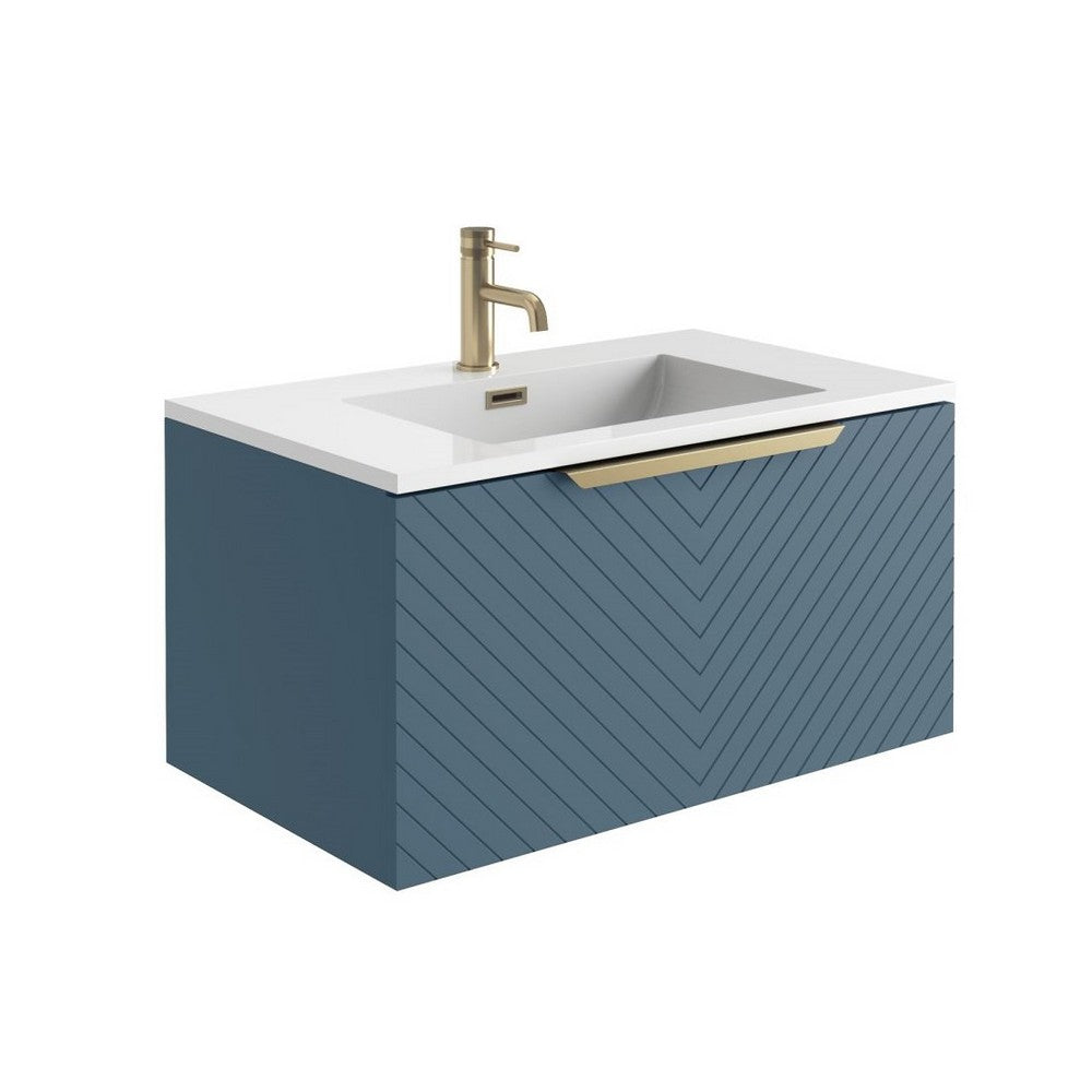 Scudo Chevron 800mm Twilight Blue Wall Mounted Vanity Unit with Basin