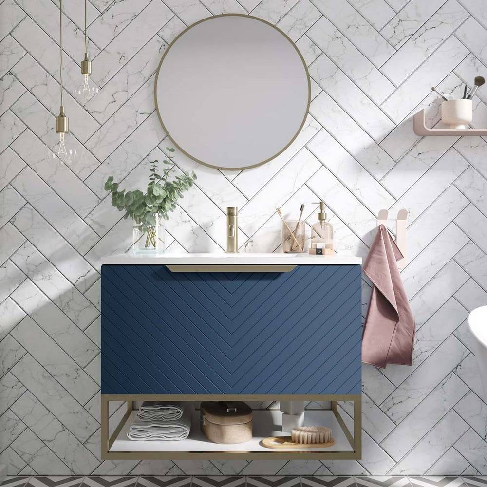 Scudo Chevron 800mm Twilight Blue Wall Mounted Vanity Unit with Basin Lifestyle