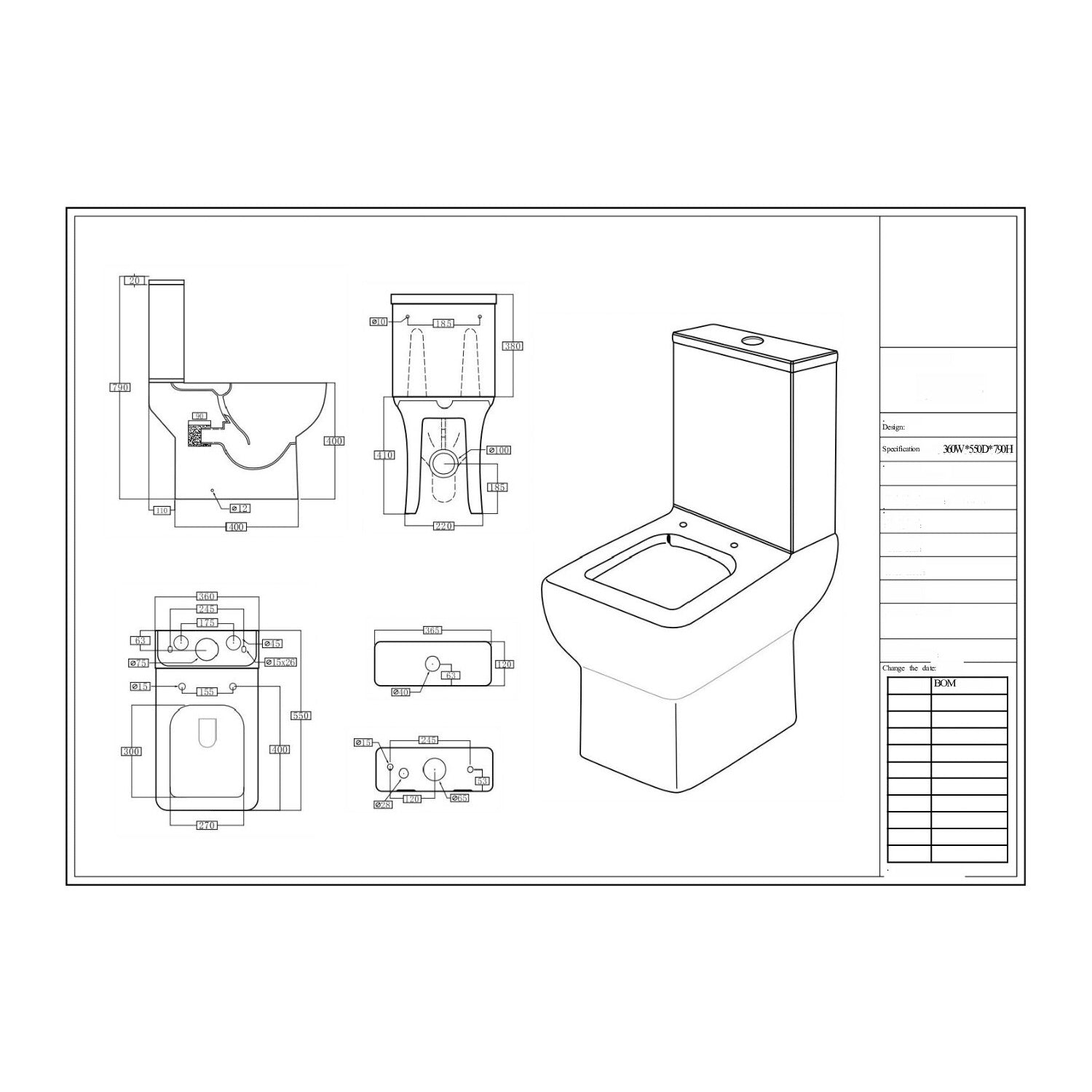 Scudo Choices 550 Open Back Pan with Cistern and Soft Closing Seat dimensions