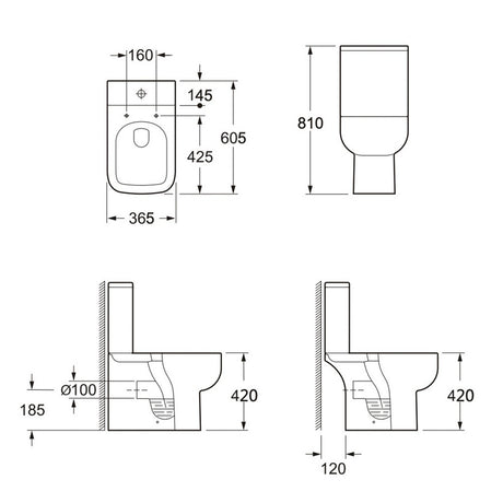 Scudo Choices 600 Short Projection Open Back Pan with Cistern and Soft Closing Seat Dimensions