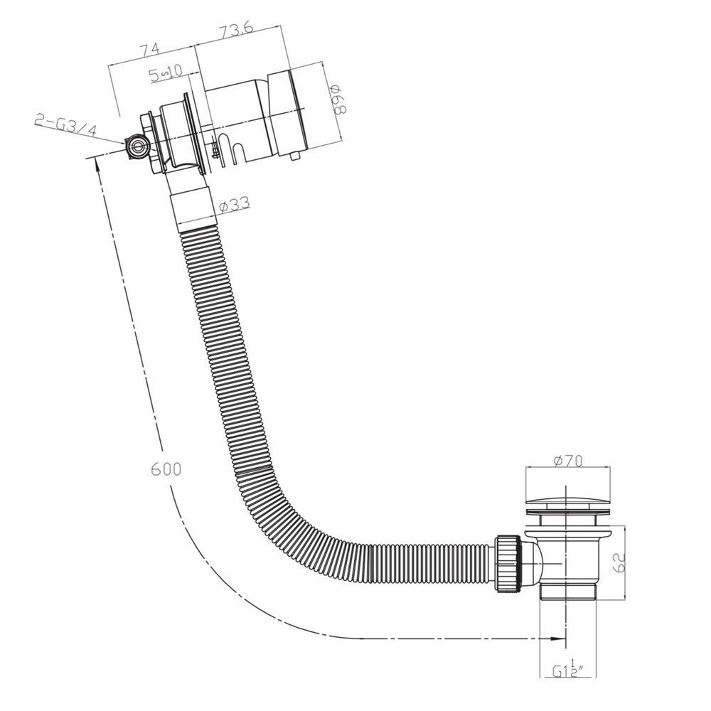 Scudo Chrome Overflow Bath Filler with Waste Dimensions