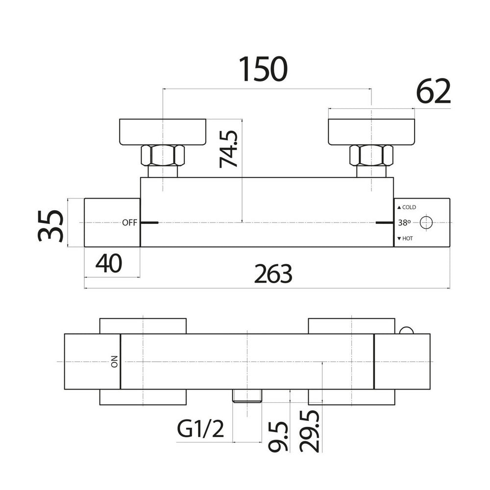 Scudo Chrome Square Exposed Bar Shower Valve Dimensions
