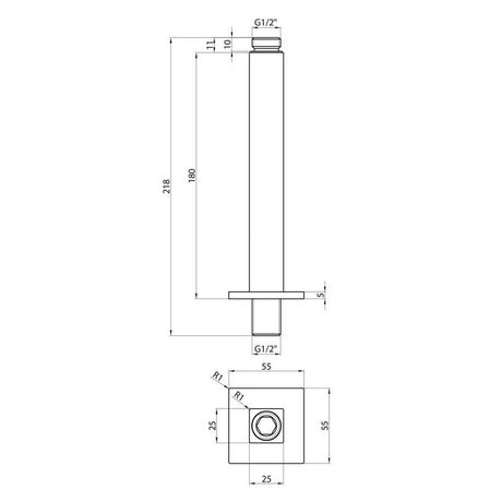 Scudo Chrome Squared Ceiling Mounted Shower Arm dimensions