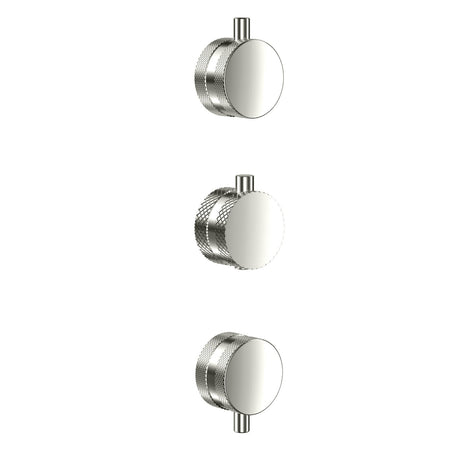 Scudo Concealed Three Outlet Shower Valve with Brushed Nickel Plate knurled handles