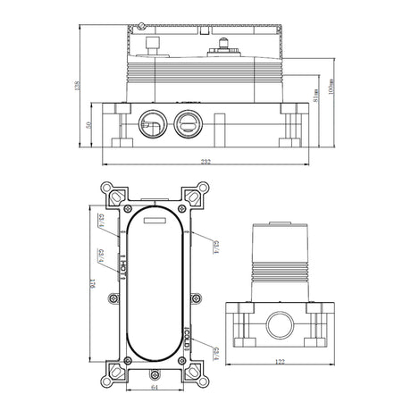 Scudo Concealed Two Outlet Shower Valve with Brushed Bronze Plate dimensions