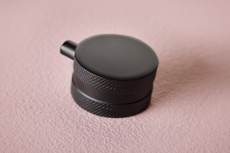 Scudo Concealed Two Outlet Shower Valve with Matt Black Plate lifestyle knurled