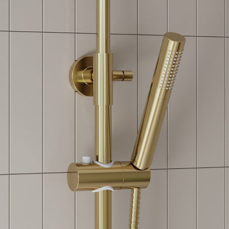Scudo Core Brushed Brass Round Rigid Riser Shower lifestyle 4