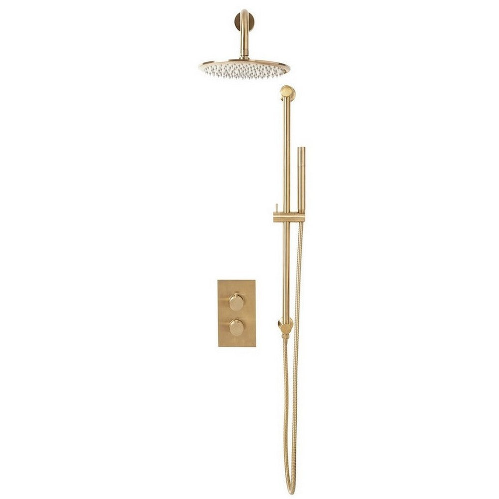 NU-024 Scudo Core Brushed Brass Round Valve with Riser Kit and Head (1)